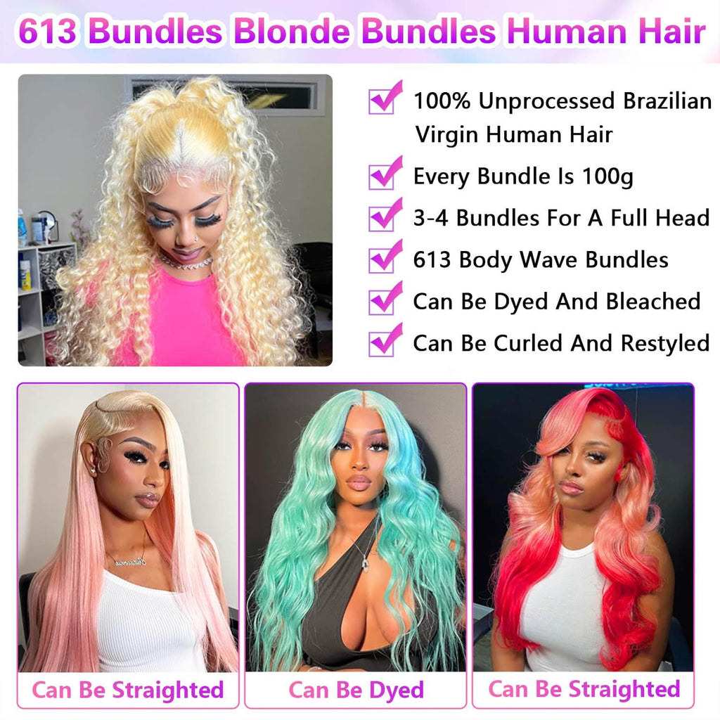 StariaHair 10-30 Inch #613 Body Wave Blonde Remy Human Hair Bundles