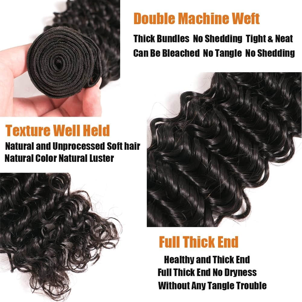 Deep Curly Virgin Hair Brazilian Bundles Full & Thick from Root to Tip Natural Color 10-30 Inch - Stariahair