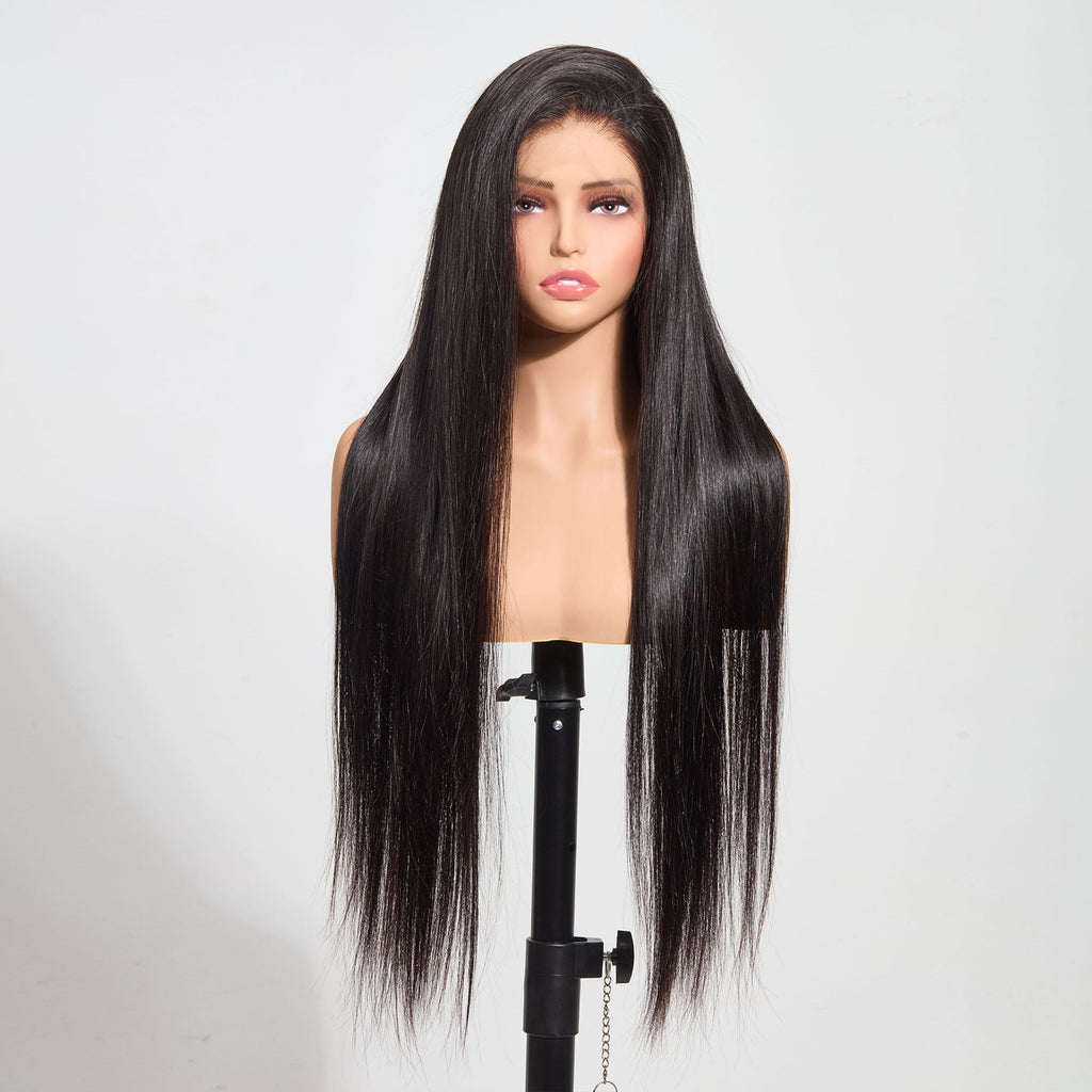 StariaHair 13"x4" Straight 150% Transparent Lace Frontal Wig #1B