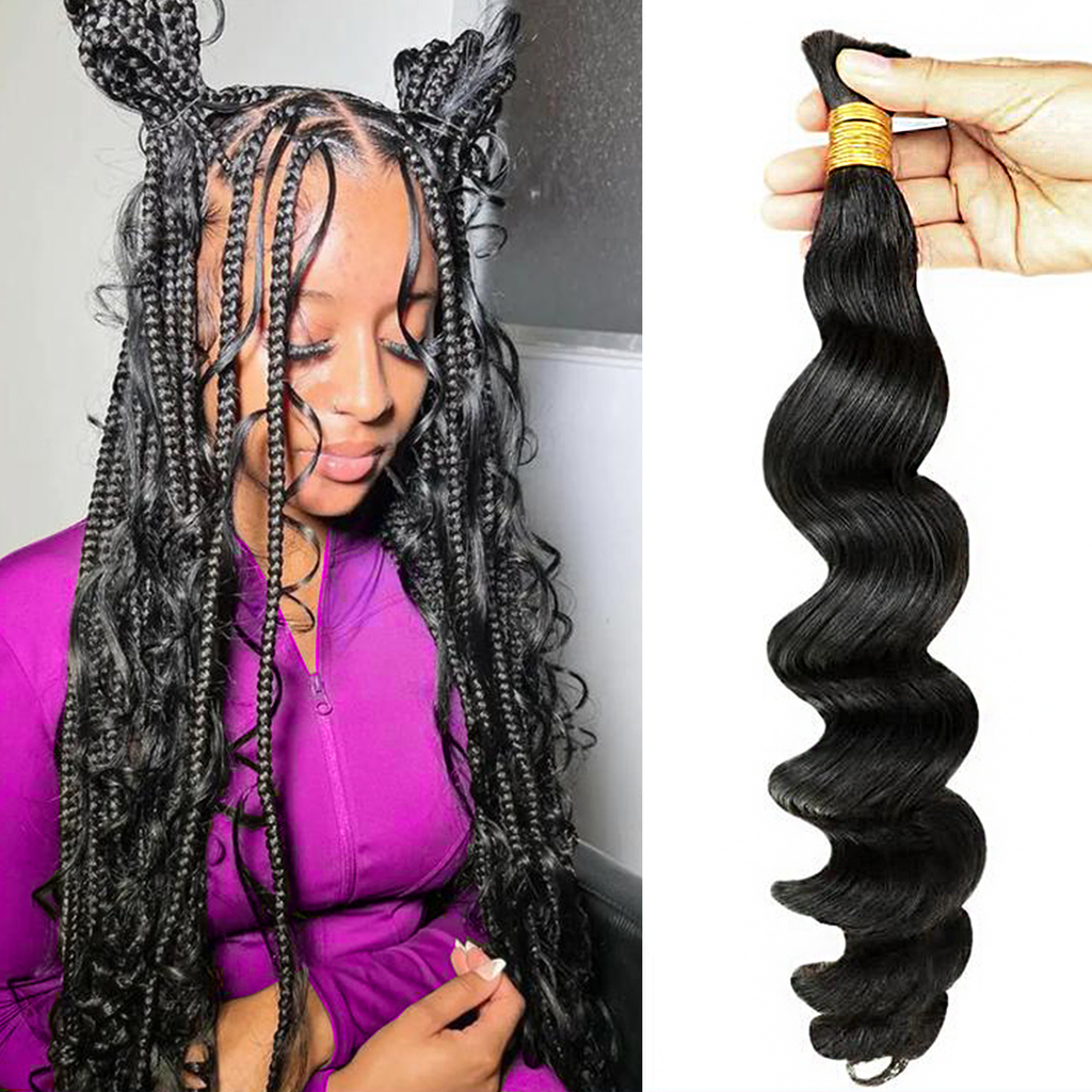 StariaHair 14-20 Inch Loose Wave Bulk Hair for Braiding #1B