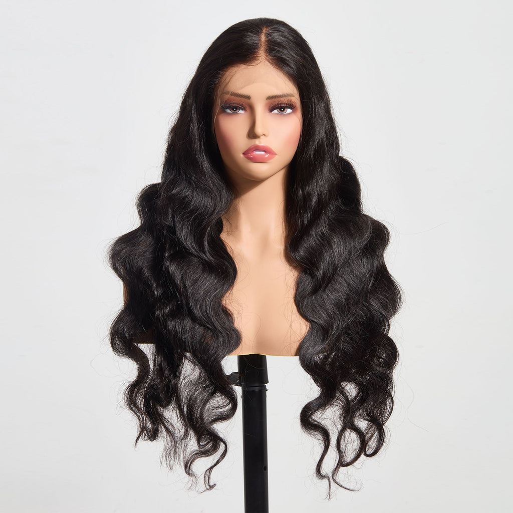 StariaHair 13"x4" Body Wave 150% Transparent Lace Frontal Wig #1B