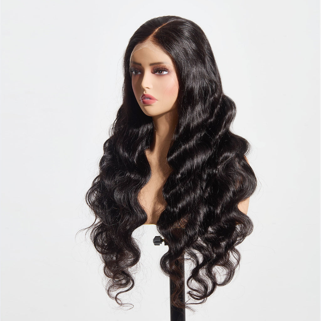 StariaHair 13"x4" Body Wave 200% Transparent Lace Frontal Wig #1B
