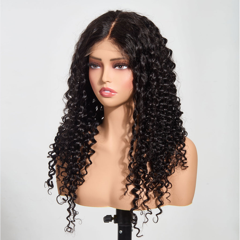 StariaHair 5"x5" HD Glueless Lace Deep Wave 180% Closure Wig #1B