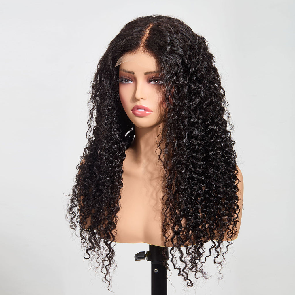 StariaHair 5"x5" Water Wave Transparent Glueless Lace Closure Wig #1B