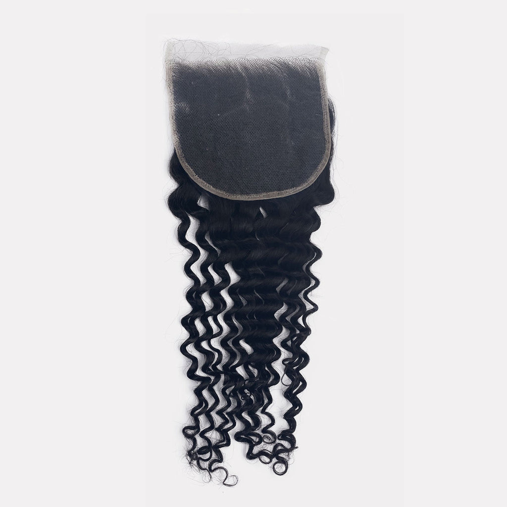 StariaHair 12-20 Inch 4"x4" Deep Curly Transparent Lace Closure #1B