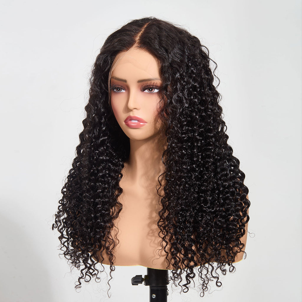 StariaHair 13"x4" Water Wave 150% Transparent Lace Frontal Wig #1B