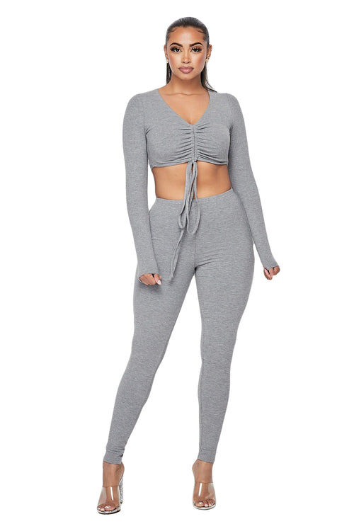 2 PC Ribbed Cropped Top Set