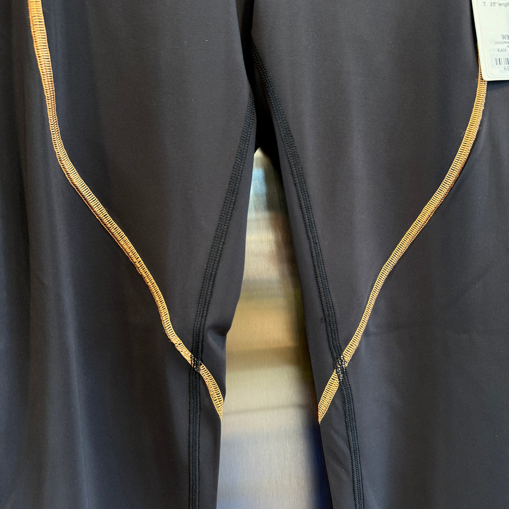 Lululemon Power Thru Legging x Barry’s Tights in Black Orange colour seam