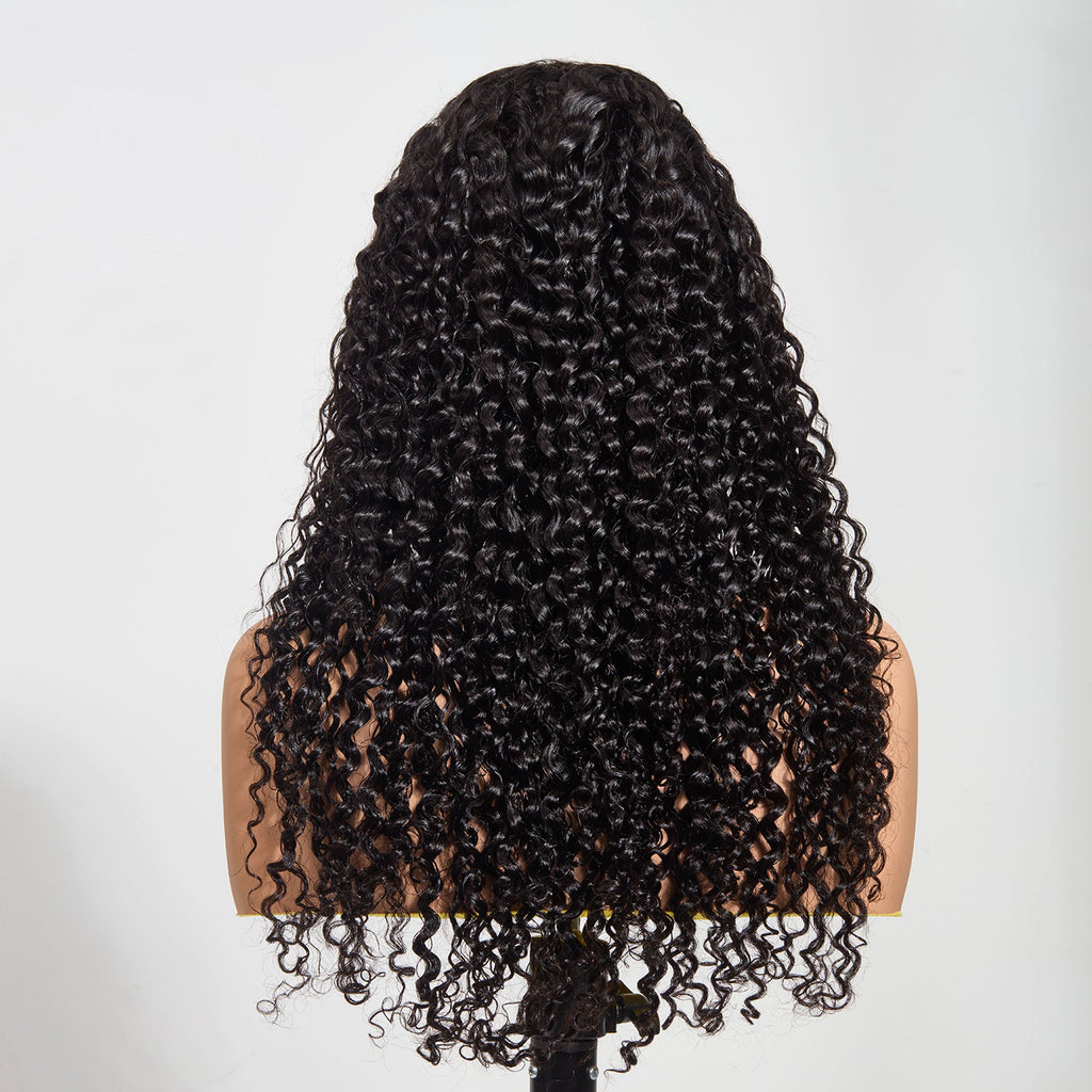 StariaHair 13"x4" Water Wave 150% Transparent Lace Frontal Wig #1B