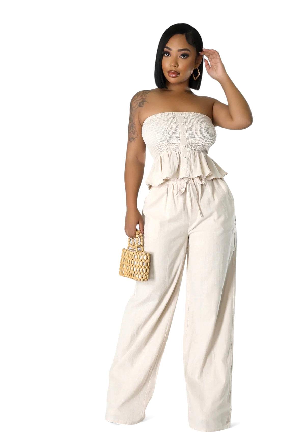 Two Piece Elastic Peplum Top & Pants Set