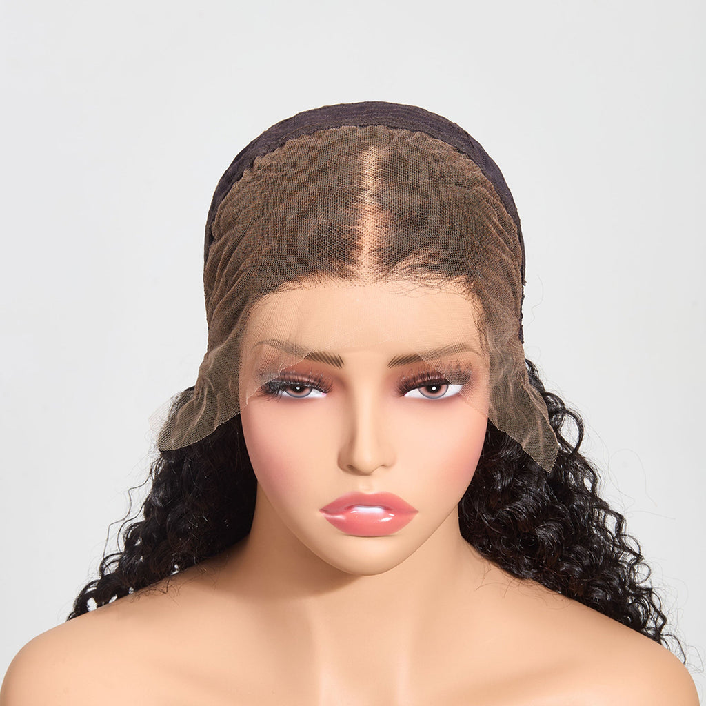 StariaHair 13"x4" Water Wave 150% Transparent Lace Frontal Wig #1B