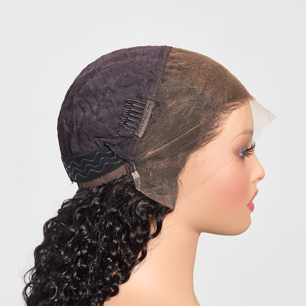 StariaHair 13"x4" Water Wave 150% Transparent Lace Frontal Wig #1B
