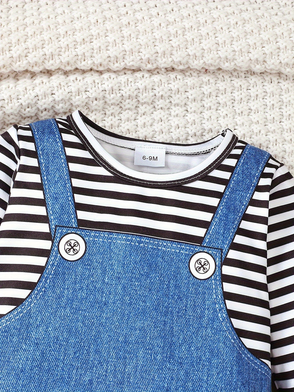 Baby's Cartoon Imitation Denim Jumpsuit – Long Sleeve Romper, Casual Style (Toddler & Infant Boy's Outdoor Clothing)