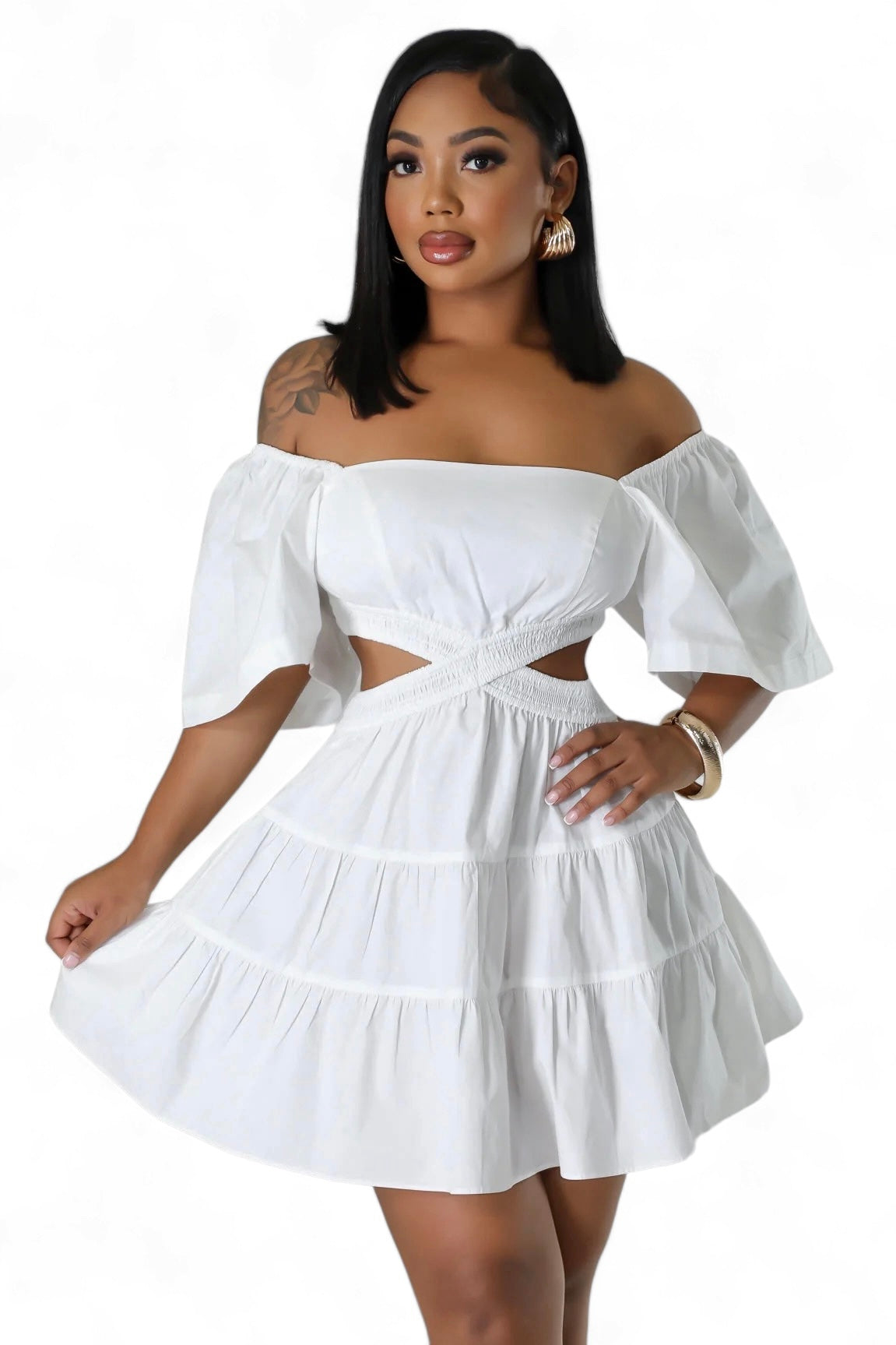 Off or On the Shoulder Cut Out Mini Dress