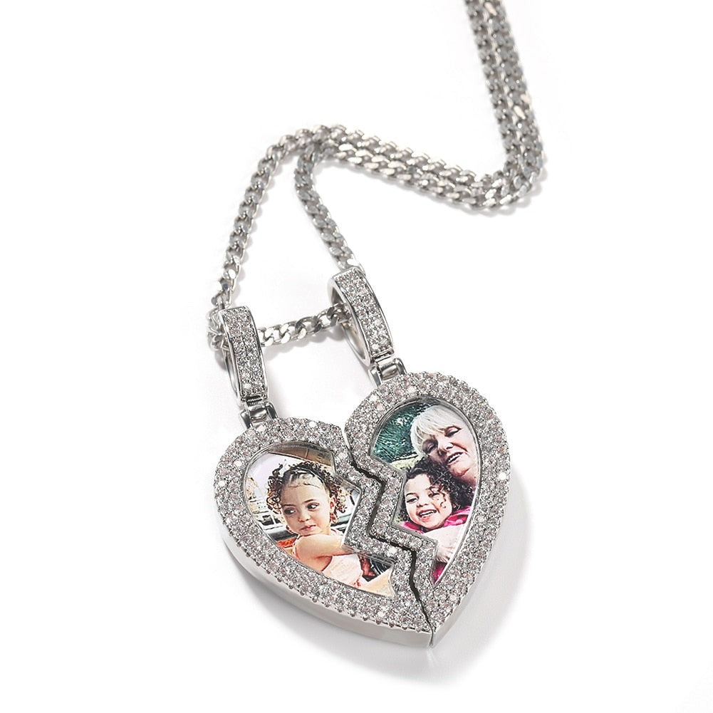 magnetic necklace for couples custom heart photo pendant