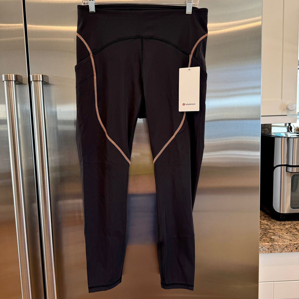 Lululemon Power Thru Legging x Barry’s Tights in Black Orange colour seam