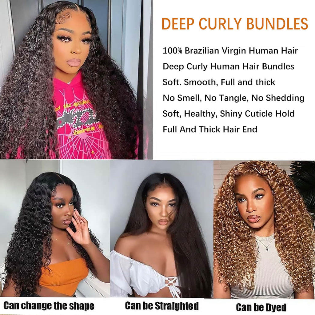 Deep Curly Virgin Hair Brazilian Bundles Full & Thick from Root to Tip Natural Color 10-30 Inch - Stariahair