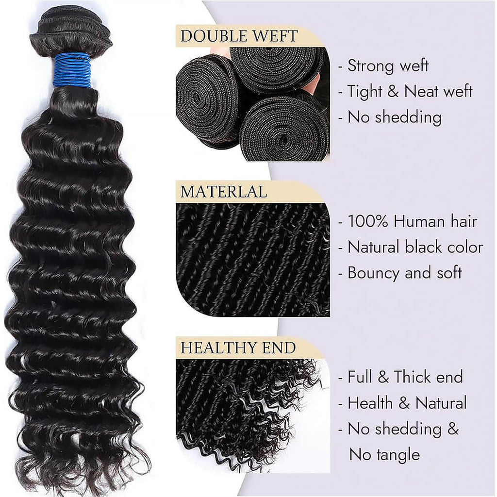 Deep Wave Brazilian Virgin Hair Bundles Natural Movement Natural Color 10-30 Inch - Stariahair