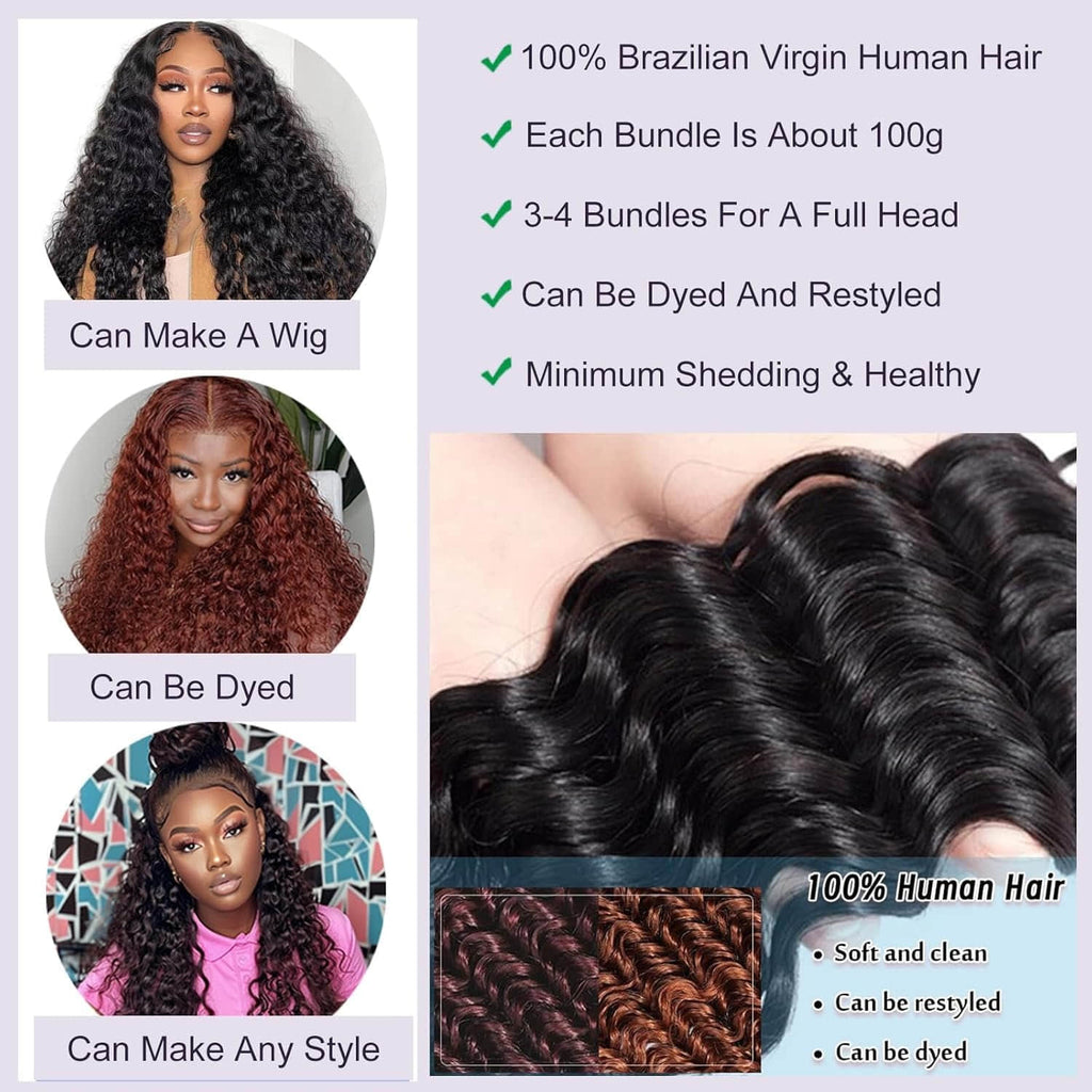 Deep Wave Brazilian Virgin Hair Bundles Natural Movement Natural Color 10-30 Inch - Stariahair