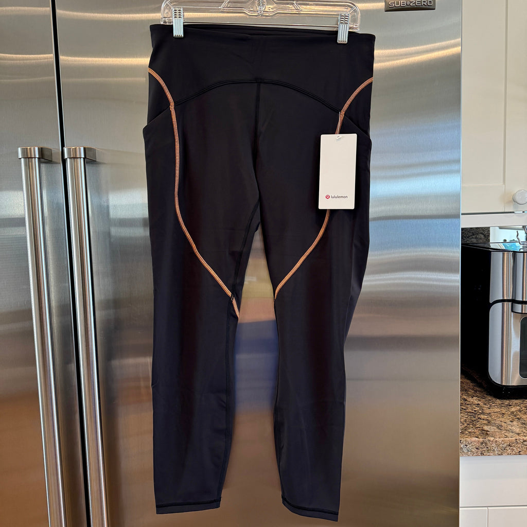 Lululemon Power Thru Legging x Barry’s Tights in Black Orange colour seam