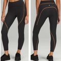 Lululemon Power Thru Legging x Barry’s Tights in Black Orange colour seam