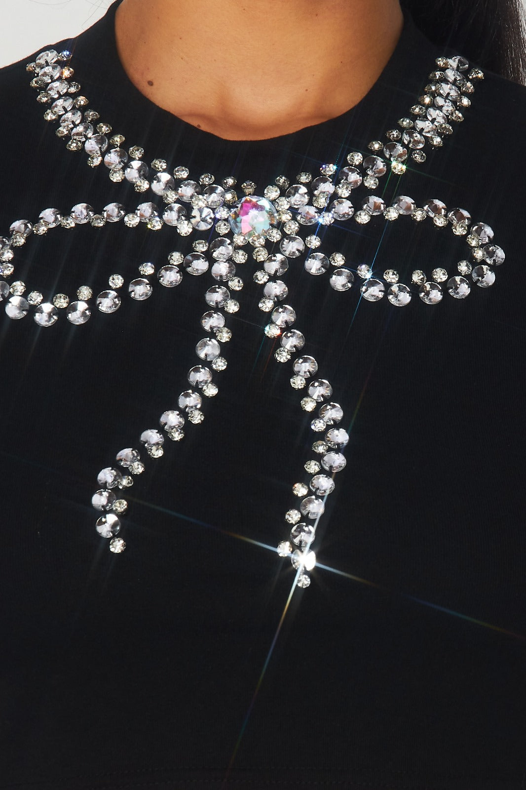 Rhinestone Bow Trim Crop Top