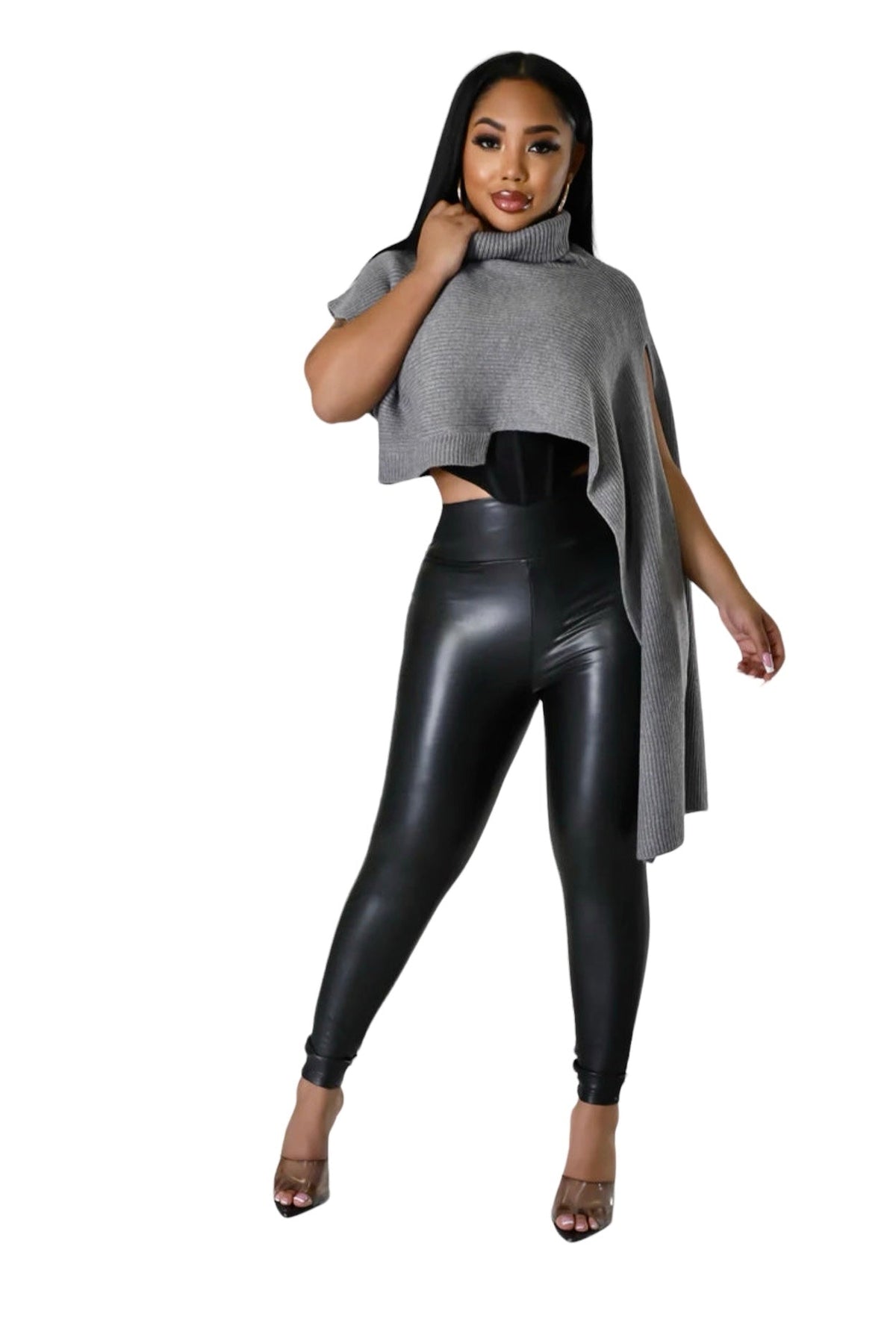 Turtleneck Cropped Cape Sweater