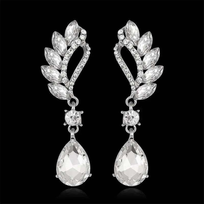 TREAZY Fashion Crystal Wedding Drop Earrings for Women Silver Color Bridal Dangle Earrings Brides Gifts Birthday Party Jewelry