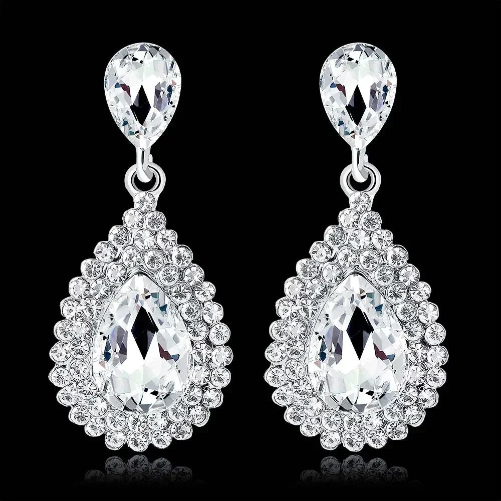 TREAZY Fashion Crystal Wedding Drop Earrings for Women Silver Color Bridal Dangle Earrings Brides Gifts Birthday Party Jewelry