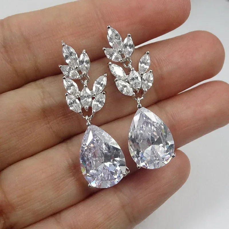 Huitan Fashion Bridal Drop Earrings for Wedding Engagement AAA Marquise Cubic Zirconia Design Elegant Women Earrings New Jewelry
