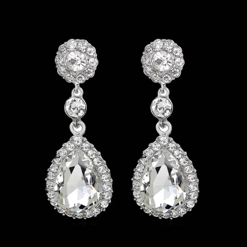 TREAZY Fashion Crystal Wedding Drop Earrings for Women Silver Color Bridal Dangle Earrings Brides Gifts Birthday Party Jewelry