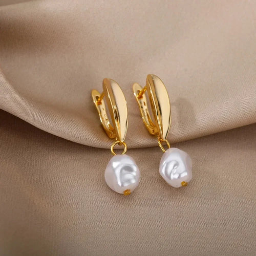 Circle Earrings For Women Vintage Punk Round Baroque Pearl Earrings Stainless Steel Circle Ear Clip Women Jewelry Gift Mujer