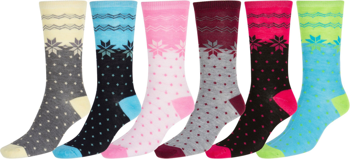 Sakkas Women's Poly Blend Soft and Stretchy Crew Pattern Socks Assorted 6-pack