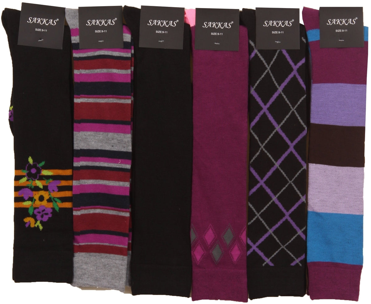 Sakkas Liea Ladies Colorful Unique Pattern / Solid Knee High Socks Assorted 6-Pack