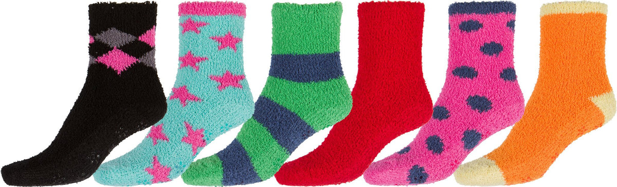 Sakkas Super Soft Anti-Slip Fuzzy Ankle Socks Value Assorted 6-Pack