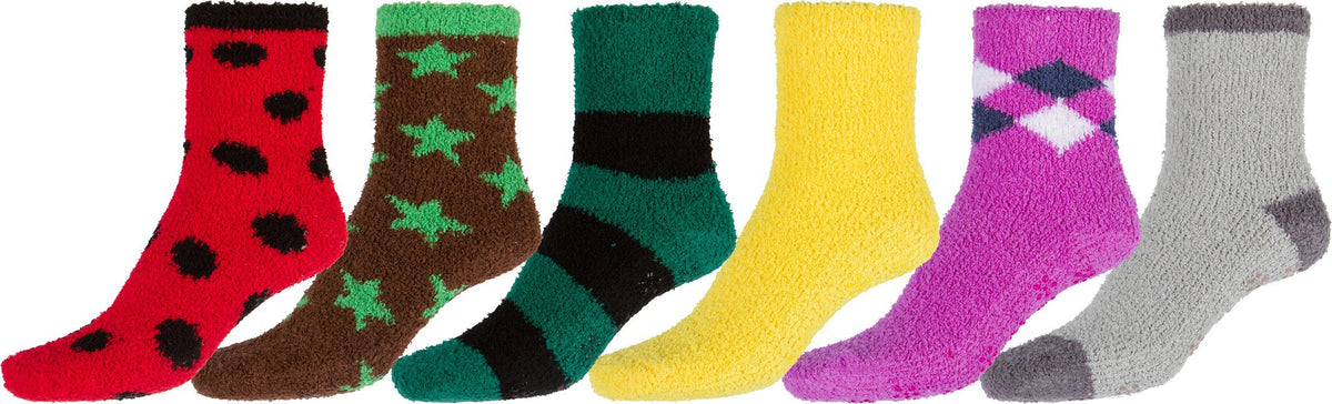 Sakkas Super Soft Anti-Slip Fuzzy Ankle Socks Value Assorted 6-Pack