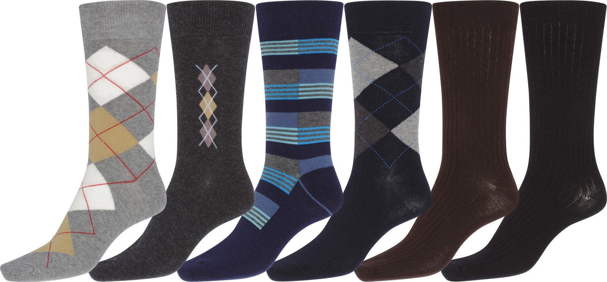 Sakkas Mens Cotton Blend Pattern And Ribbed Dress Socks Value 6-Pack
