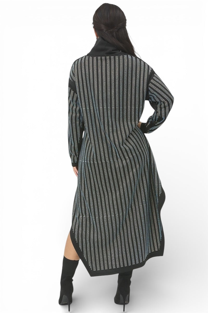 Rhinestone Mock Neck  Detail Hi Lo Top / Dress