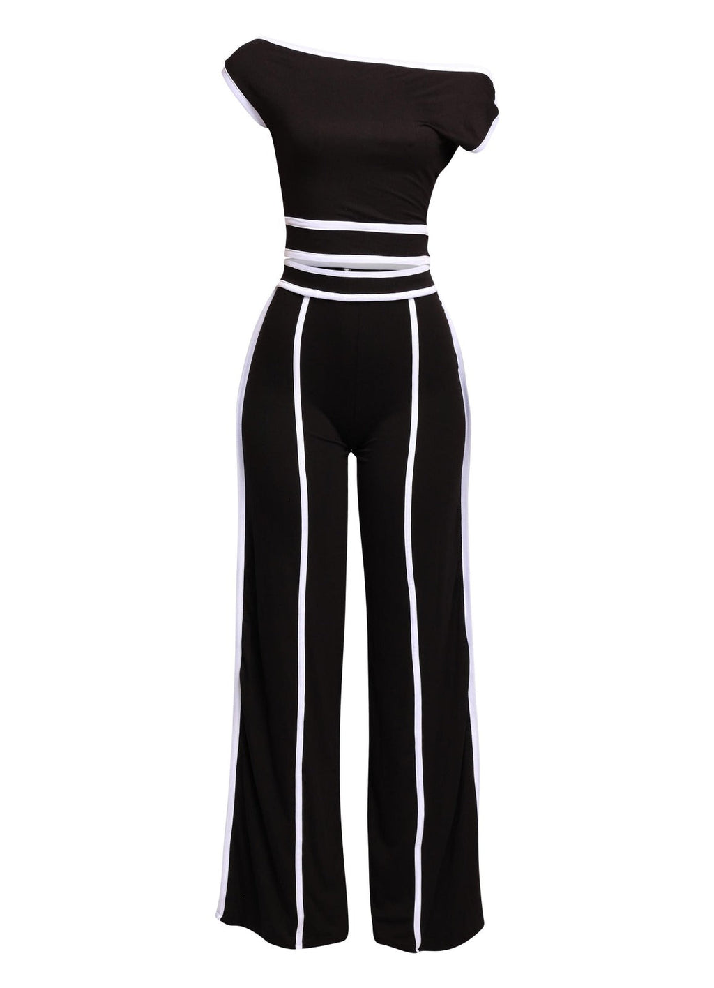 Off Shoulder Short Sleeve Top with Wide Leg Pants