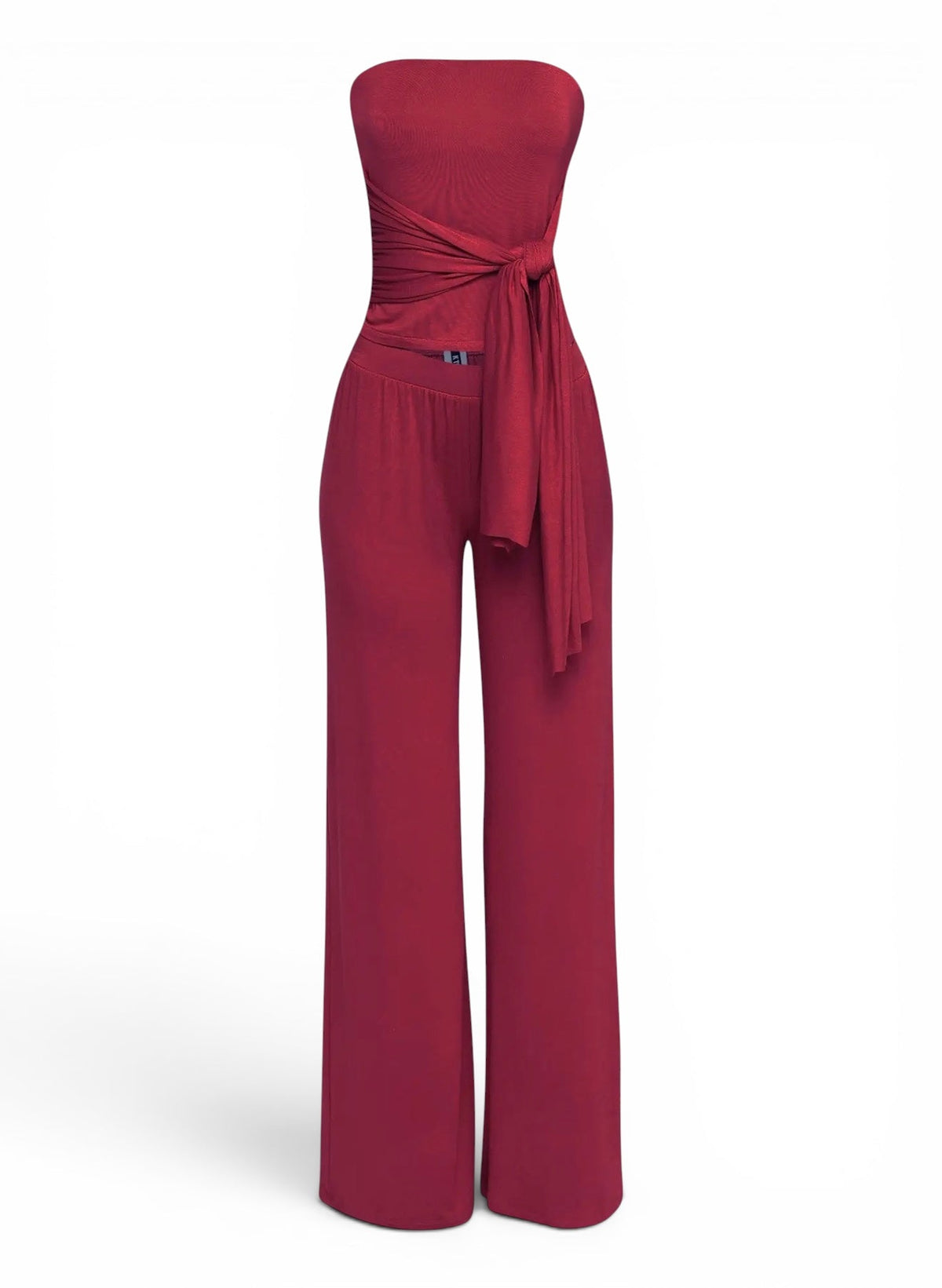 Strapless Tie Waist Wide Leg Pant Set