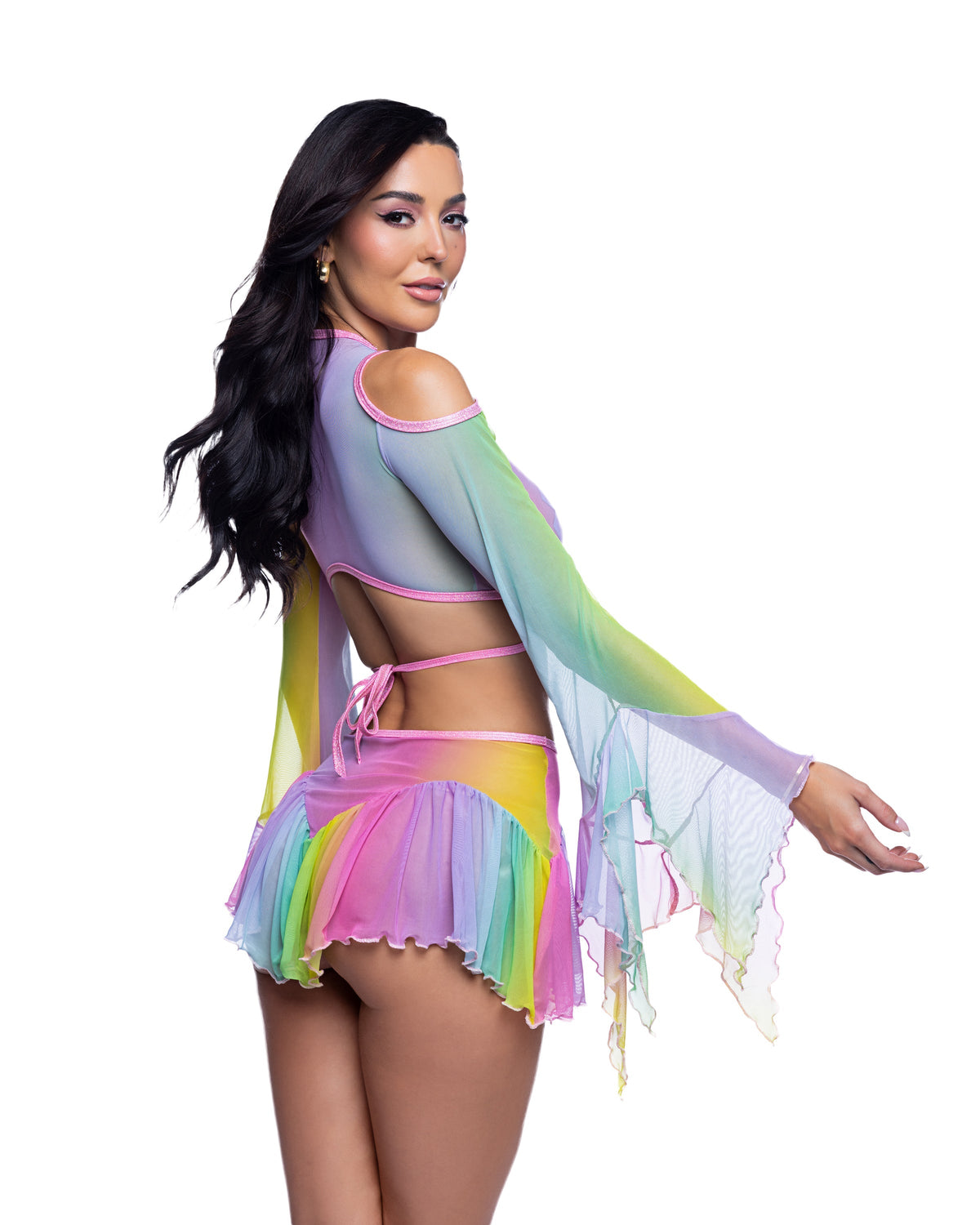 Rainbow Mesh Flow Top & Skirt Set