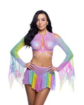 Rainbow Mesh Flow Top & Skirt Set