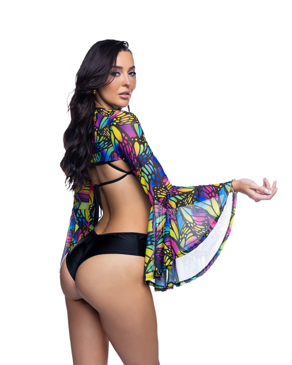 Psychedelic Print Bell Sleeve Rave Shrug