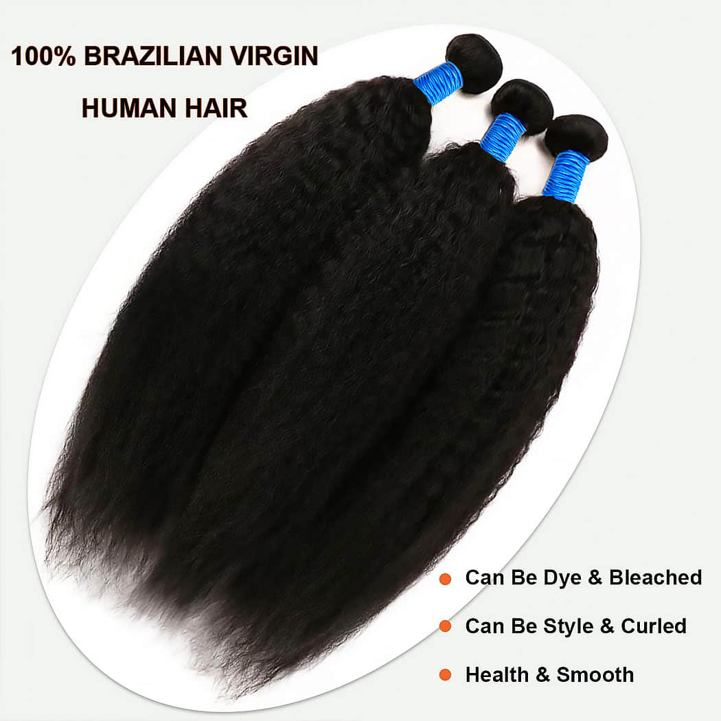 Kinky Straight Brazilian Virgin Hair Bundles Natural Texture & Seamless Blend Natural Color 14-30 Inch - Stariahair