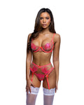 Neon Rose Garter Lingerie Set