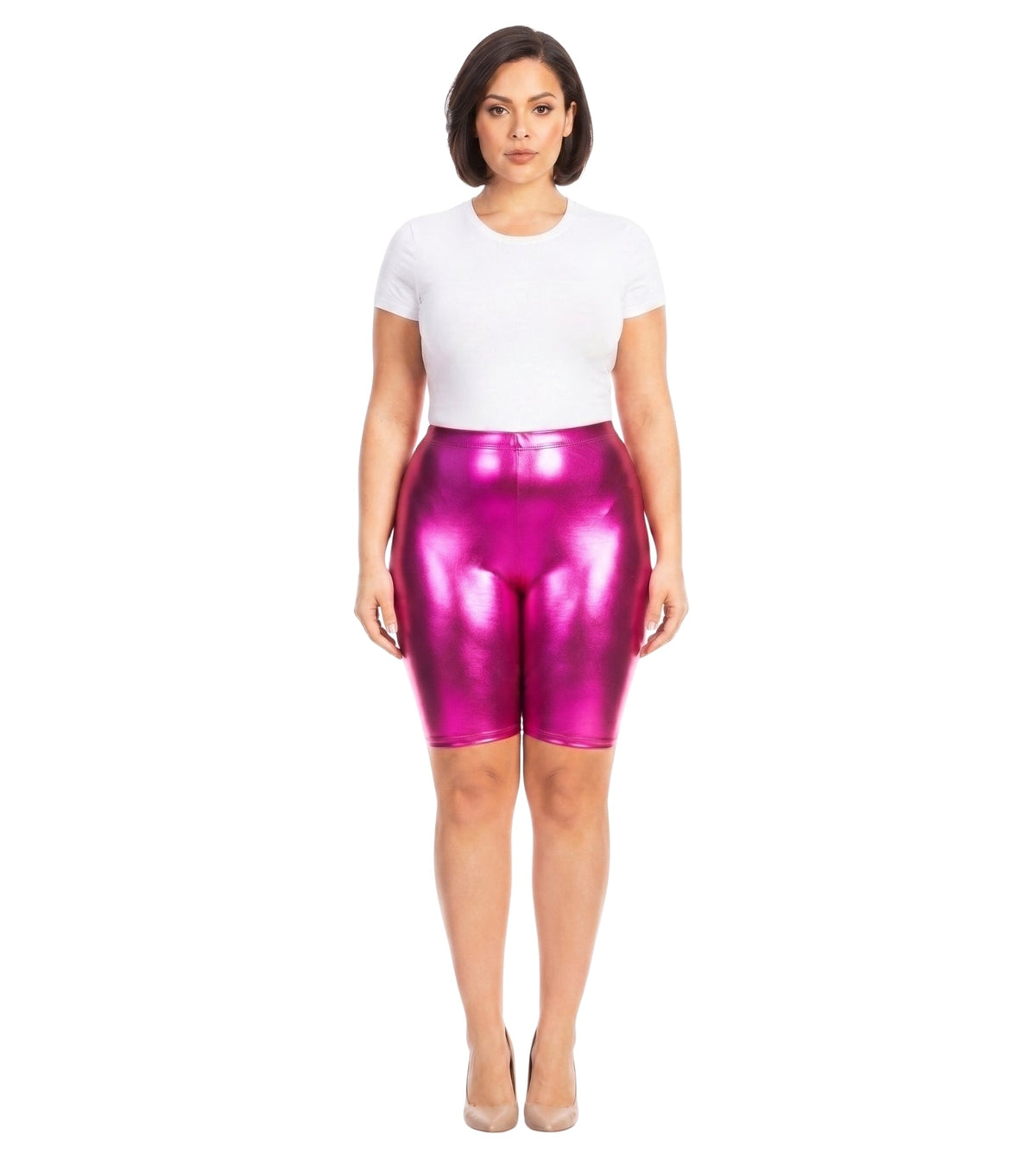 Sakkas Women's Shinny Metallic Bike Shorts Stretchy Unisex - Made in USA