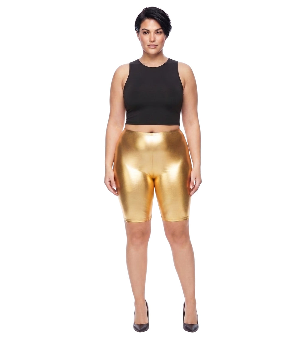 Sakkas Women's Shinny Metallic Bike Shorts Stretchy Unisex - Made in USA