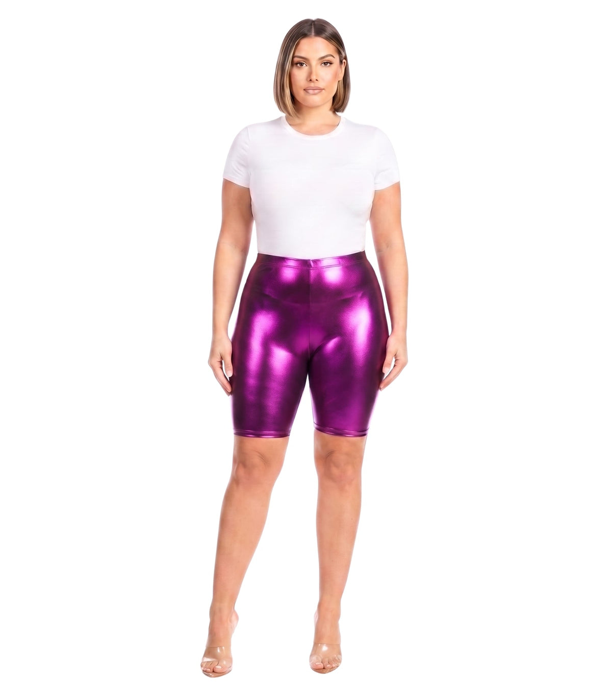 Sakkas Women's Shinny Metallic Bike Shorts Stretchy Unisex - Made in USA
