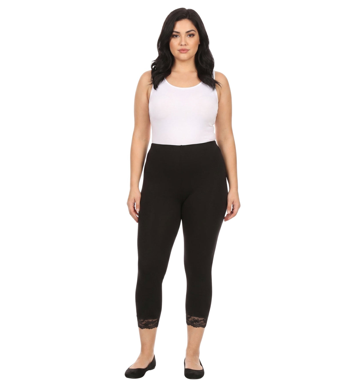 Sakkas Cotton Blend Lace Trim Stretch Capri Leggings - Made in USA