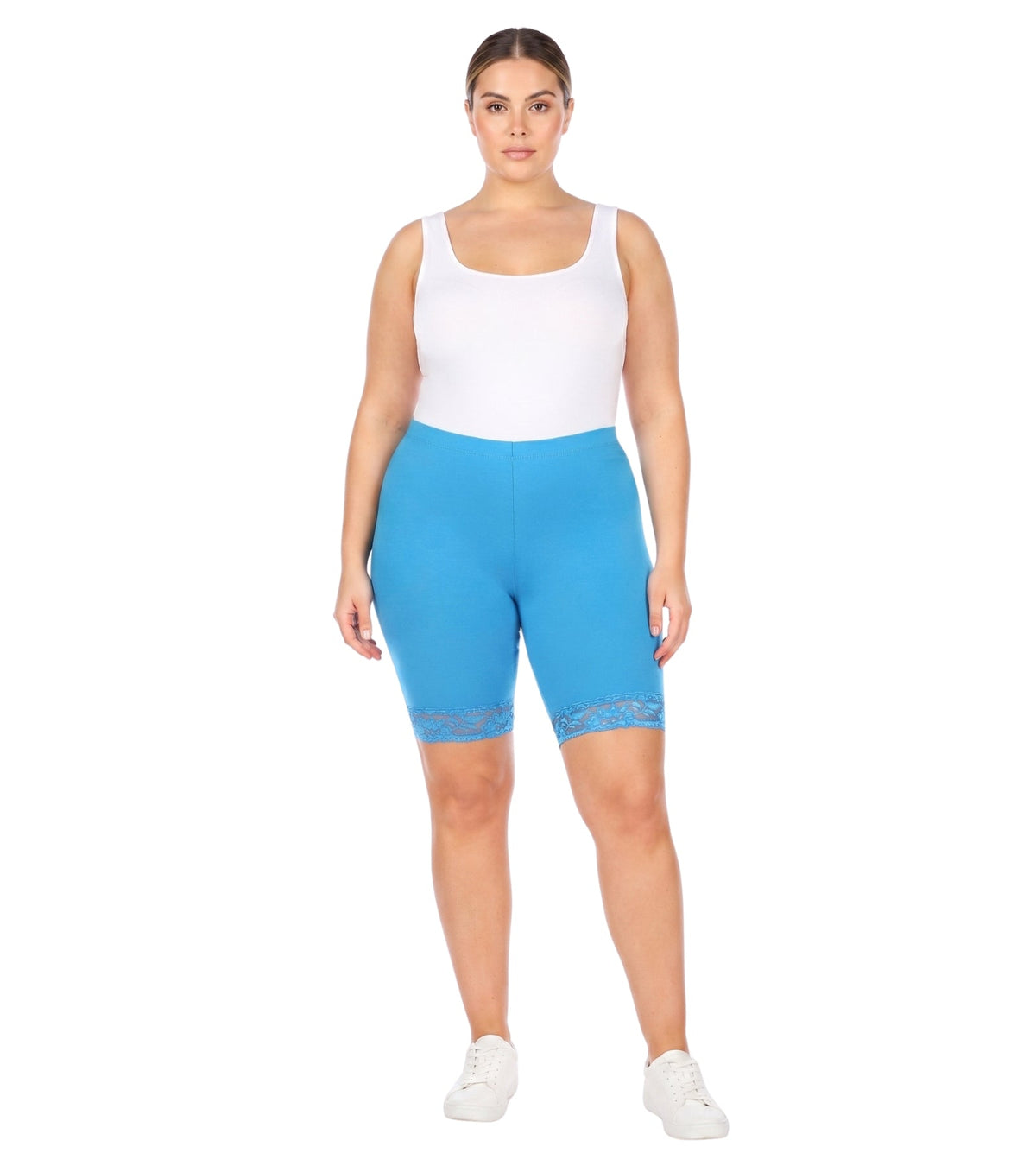 Sakkas Cotton Blend Lace Trim Stretch Bike Shorts - Made in USA